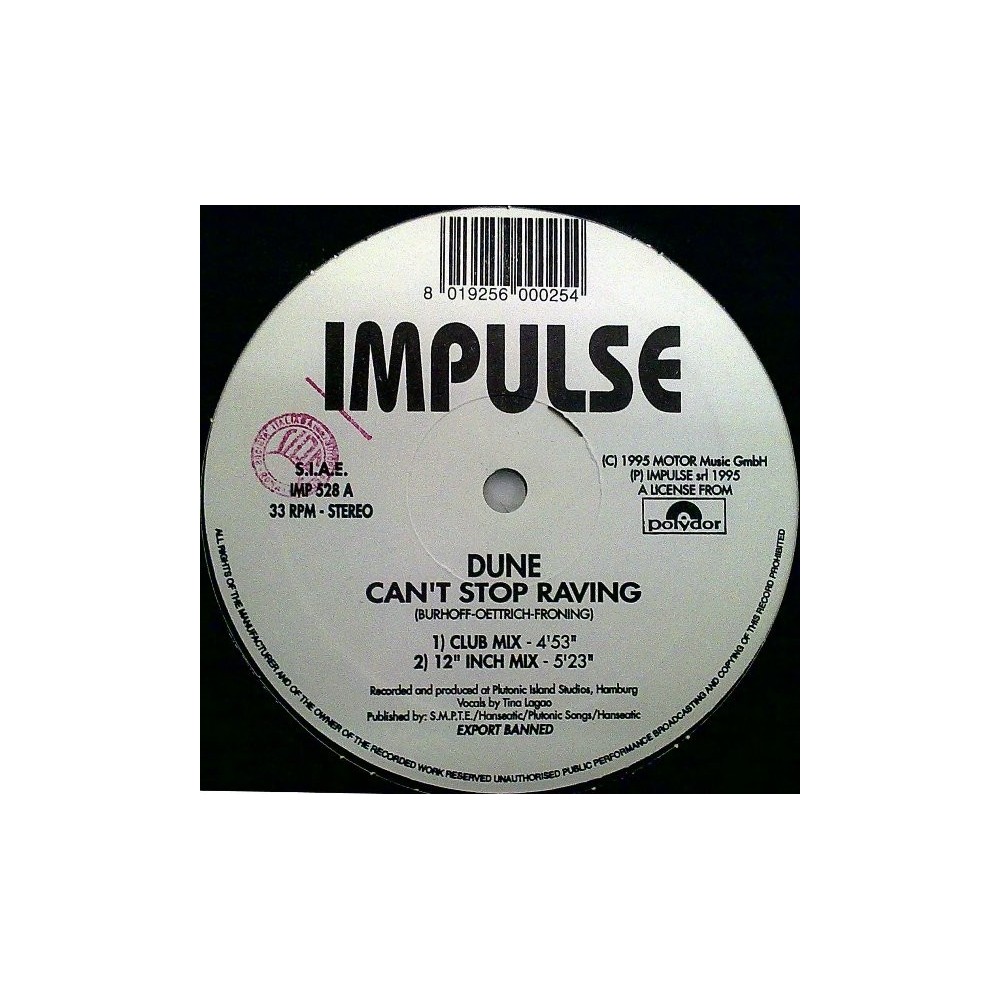 Dune  ‎– Can't Stop Raving (IMPORT)