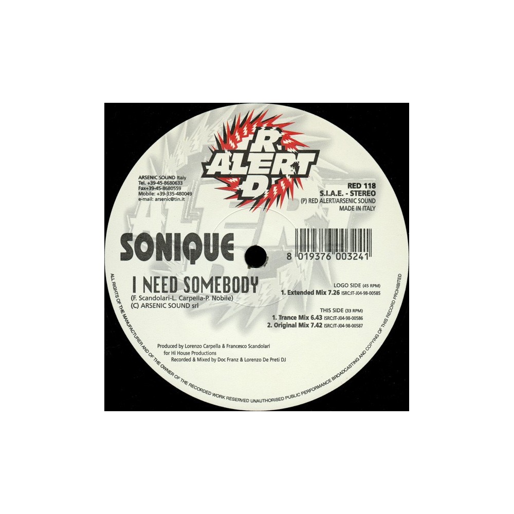 Sonique ‎– I Need Somebody 