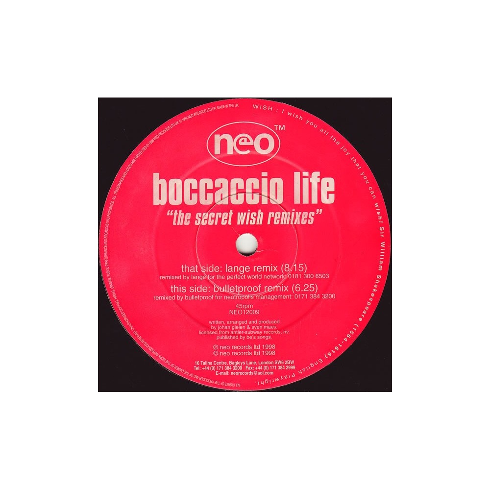 Boccaccio Life ‎– The Secret Wish (REMIX LANGE & BULLETPROOF¡)