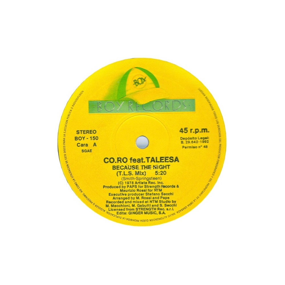 Coro – Because The Night (SELLO BOY RECORDS)