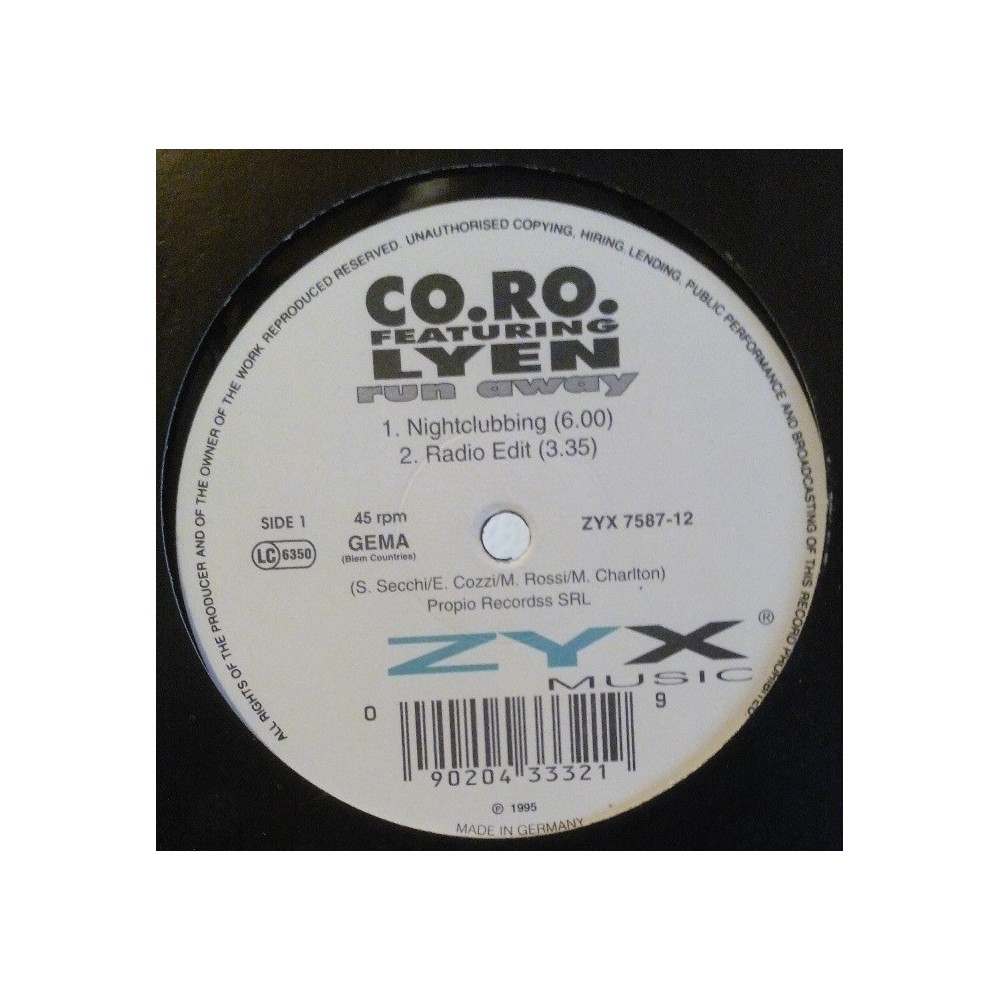 Coro Featuring Lyen ‎– Run Away (ZYX MUSIC)
