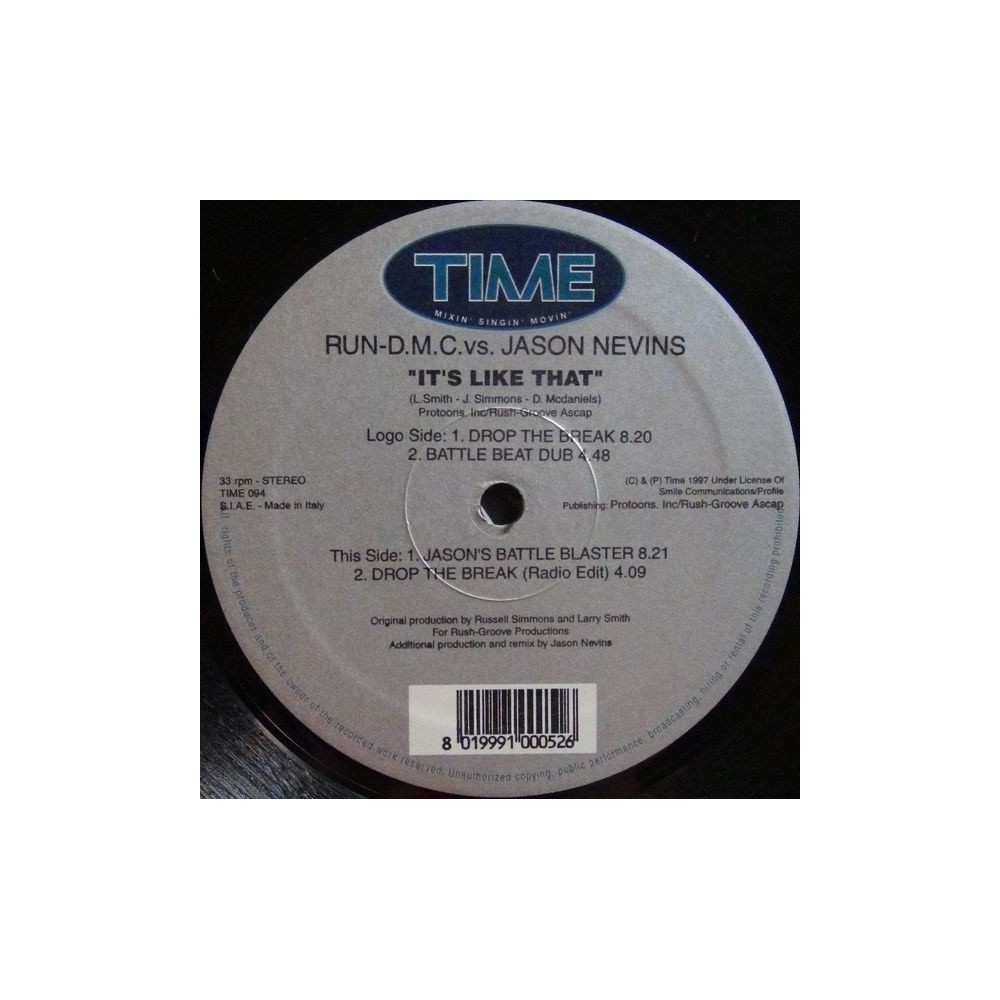 Run DMC vs. Jason Nevins ‎– It's Like That  (TIME RECORDS)