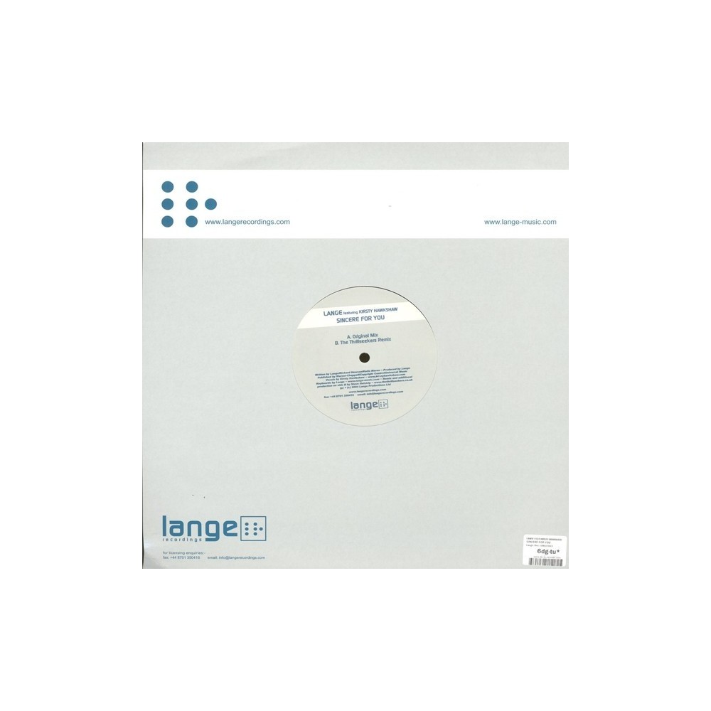 Lange Featuring Kirsty Hawkshaw ‎– Sincere For You 
