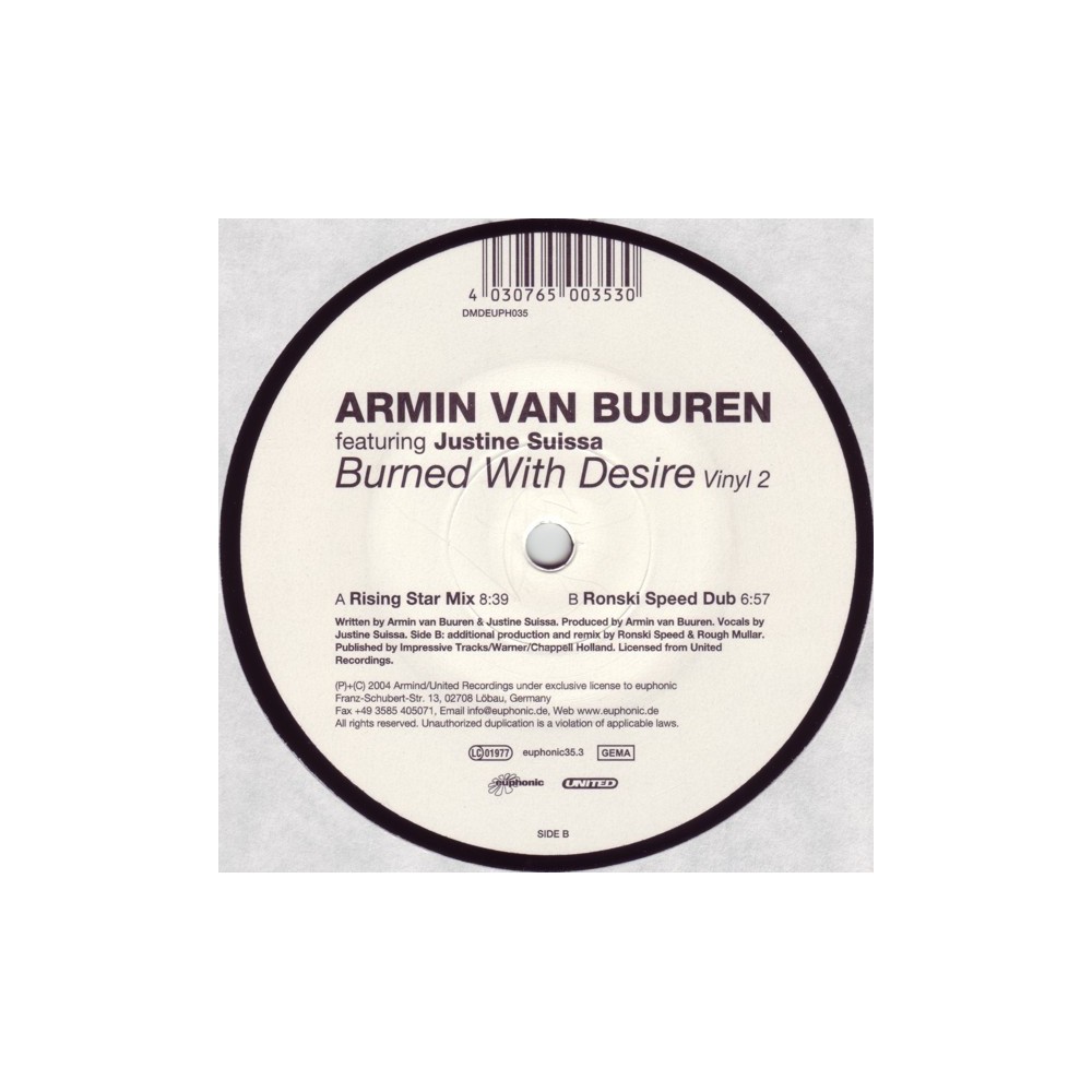 Armin van Buuren Featuring Justine Suissa ‎– Burned With Desire (Vinyl 2) 