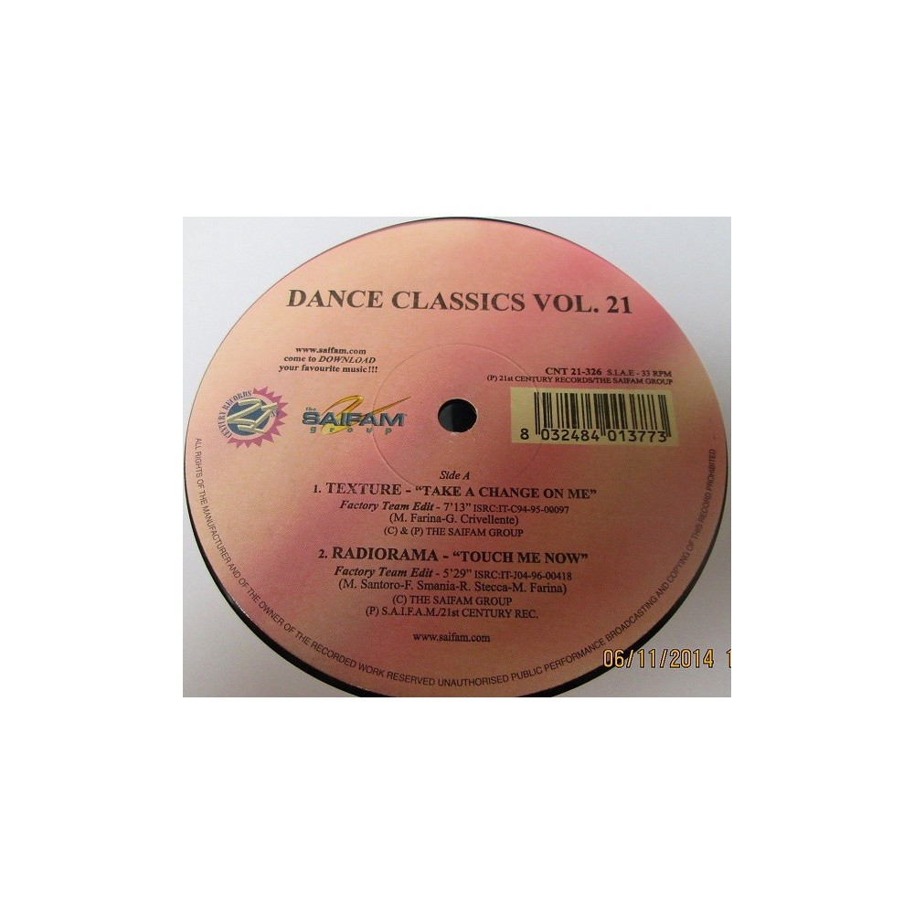 Dance Classics Vol. 21 (INCLUYE TEXTURE - TAKE A CHANCE ON ME
