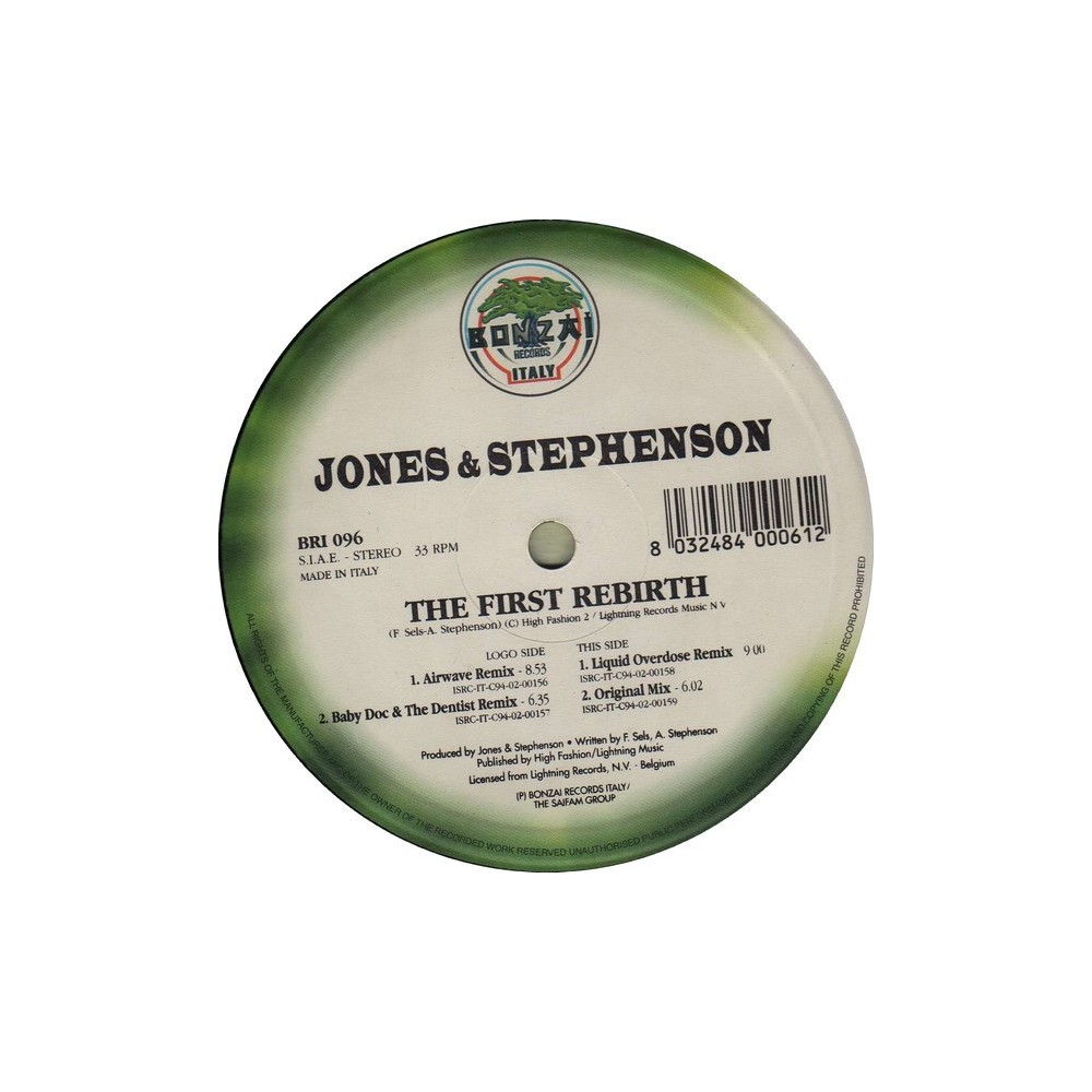 Jones & Stephenson ‎– The First Rebirth (BONZAI RECORDS ITALY)