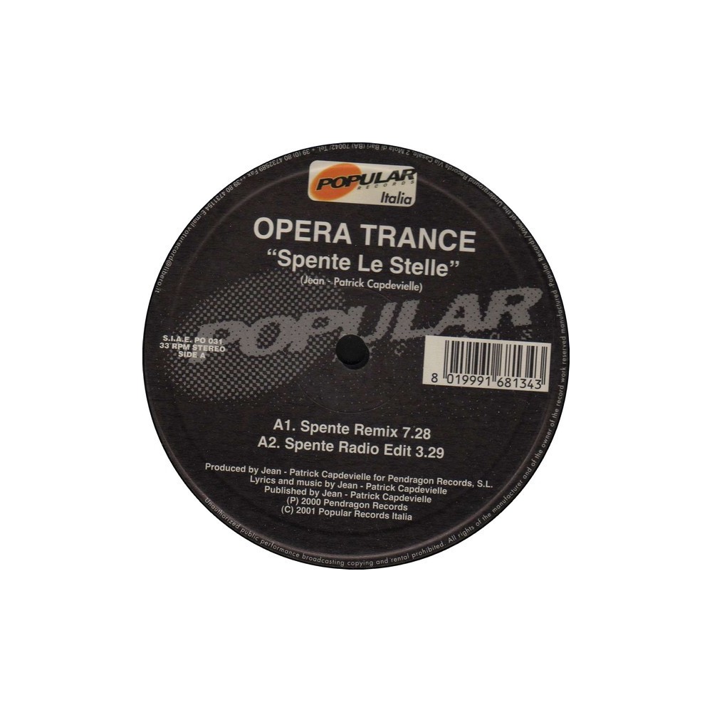 Opera Trance – Spente Le Stelle (2 MANO,JOYA¡¡¡ EDICIÓN AMERICANA¡¡)