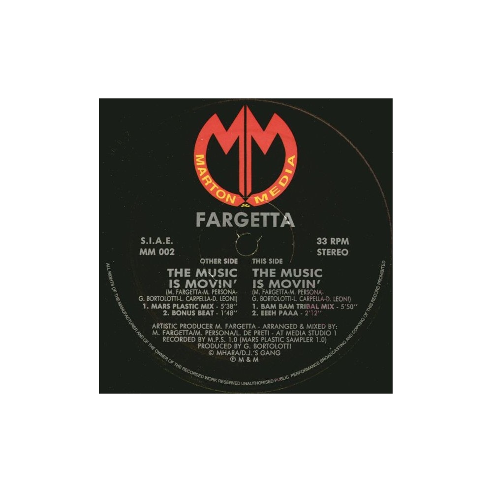 Fargetta – The Music Is Movin (2 MANO,COPIA IMPORT ITALIANA)