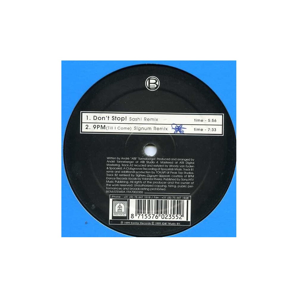 ATB – Don't Stop! (The Remixes) (2 MANO,INCLUYE REMIX SIGNUM¡¡)