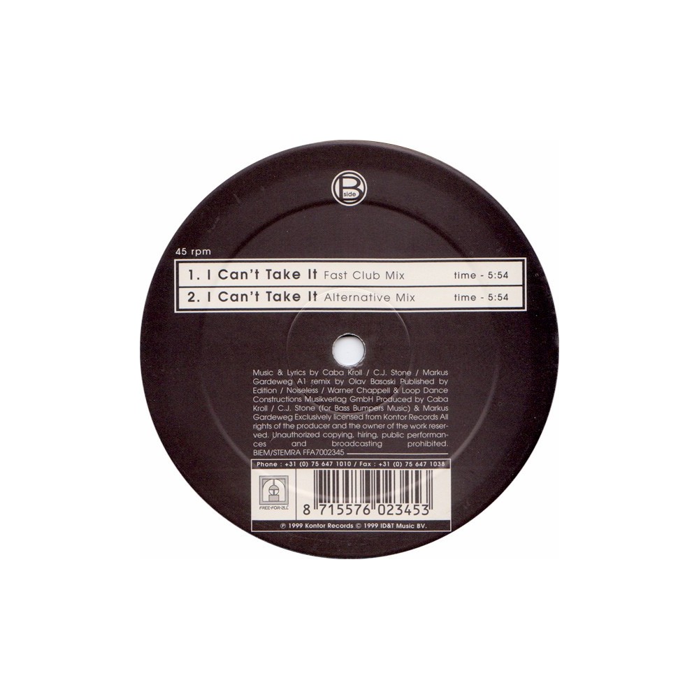 Gardeweg – I Can't Take It N (2 MANO,BASE PRIMERA HORA)