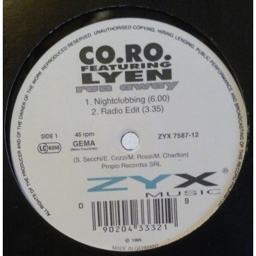 Coro Featuring Lyen ‎– Run Away (ZYX MUSIC)
