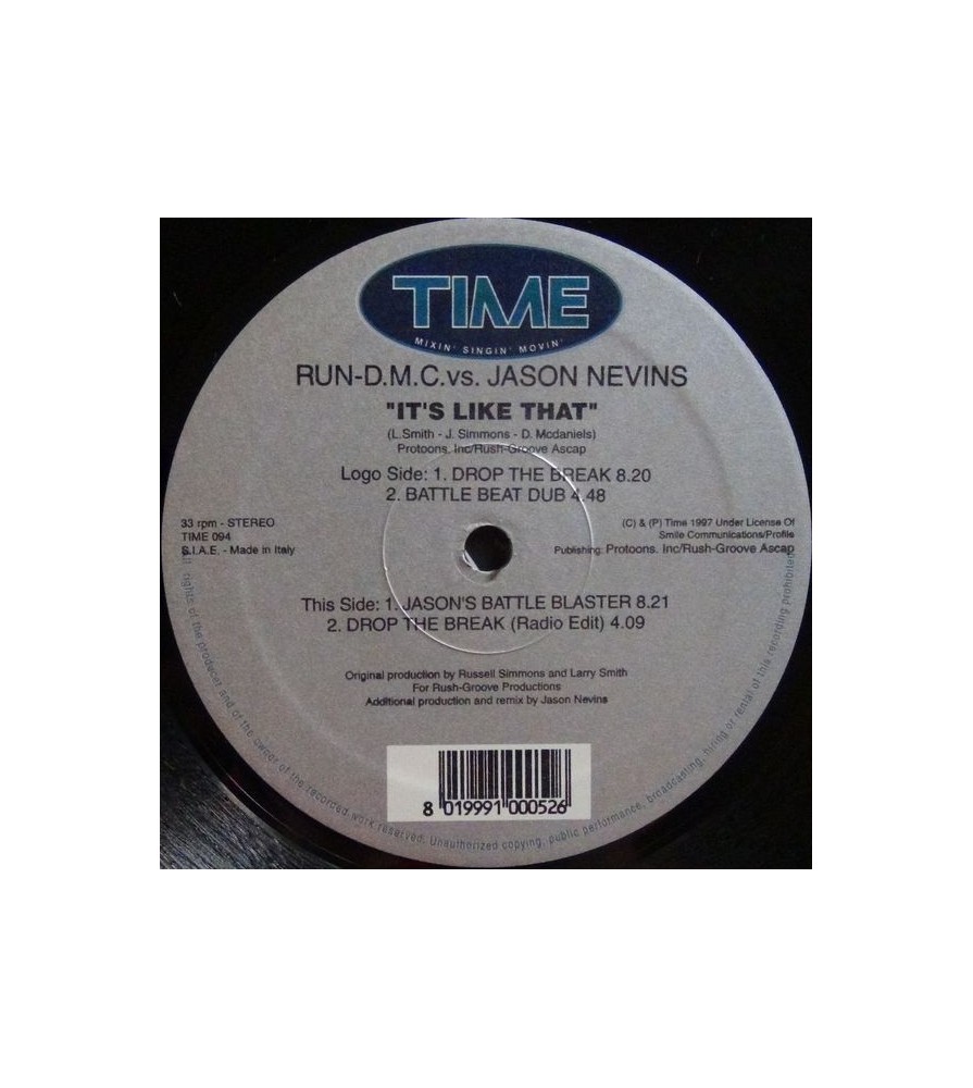 Run DMC vs. Jason Nevins ‎– It's Like That  (TIME RECORDS)