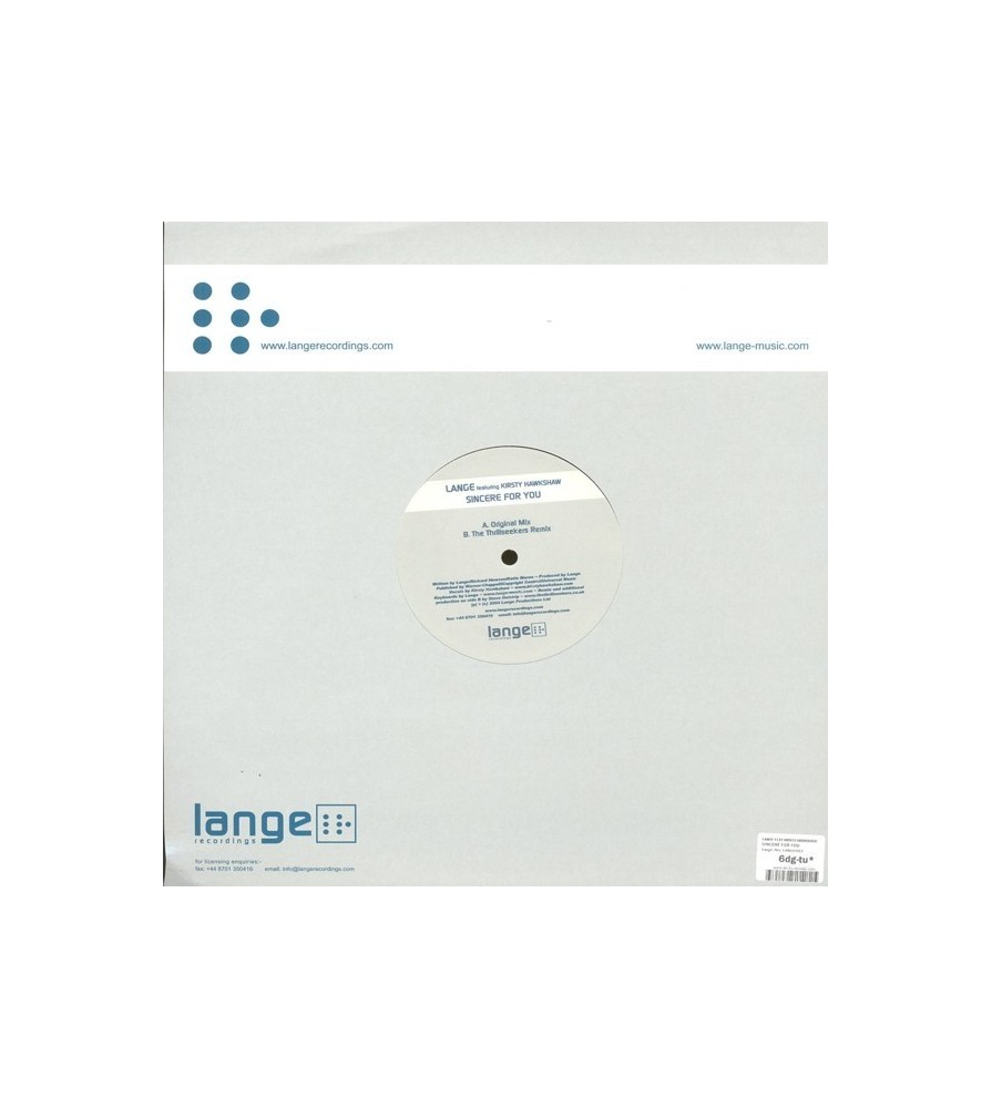 Lange Featuring Kirsty Hawkshaw ‎– Sincere For You 