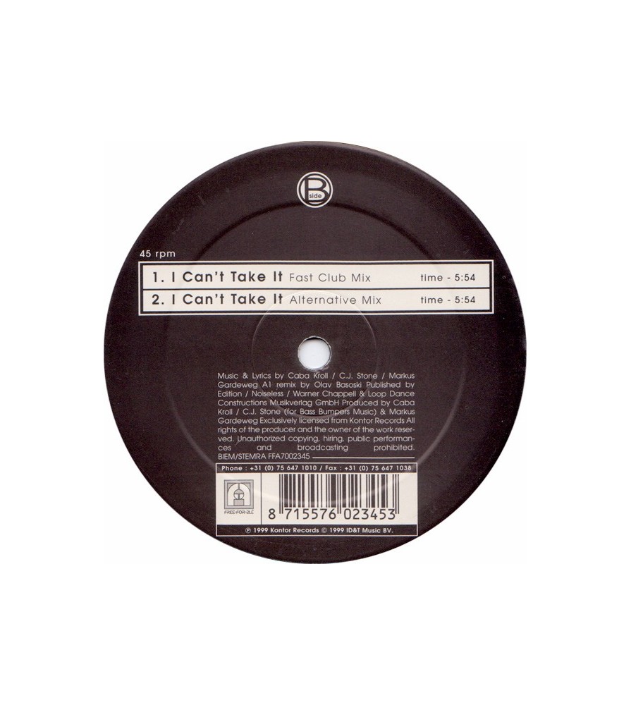 Gardeweg – I Can't Take It N (2 MANO,BASE PRIMERA HORA)